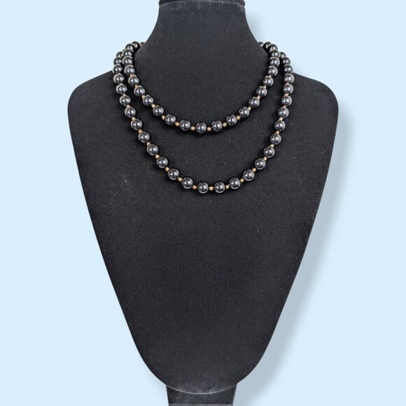 (2/$20) Vintage Long Black Beaded Necklace - Picture 2 of 5